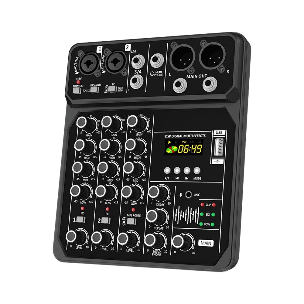 Audio Music Mixer - Portable 4-Channel Audio Mixer With 48V