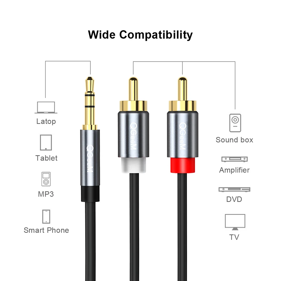 QGeeM RCA Cable 2RCA to 3.5 Au - đánh giá và giá Audio Music Mixer